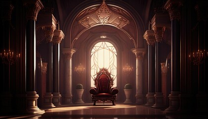 Regal Throne Room: A Symbol of Monarchy and Royalty in Red and Gold - obrazy, fototapety, plakaty