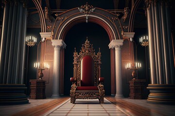 Regal Throne Room: A Symbol of Monarchy and Royalty in Red and Gold - obrazy, fototapety, plakaty