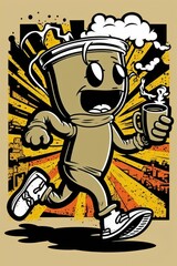 Walking Cup of Coffee Mascot in Vibrant Pop Art Style