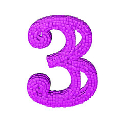 Symbol made of purple cubes. number 3