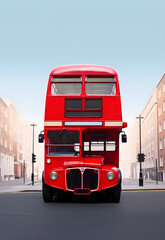 A classic London red bus navigating the bustling streets of the British capital