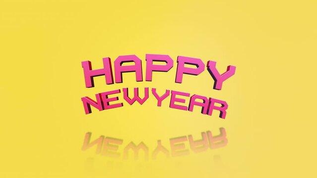 Colorful and modern Happy New Year text on yellow gradient, motion abstract business, promo, holidays and winter style background
