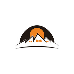 Fototapeta na wymiar mountain house sun moon logo vector