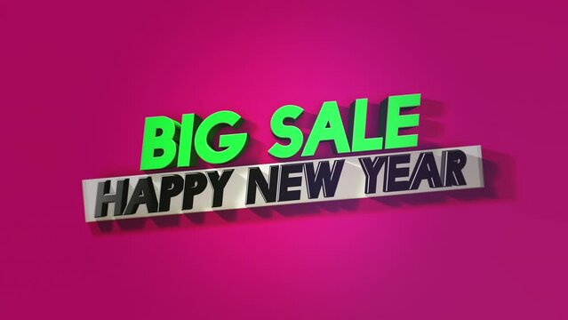 Colorful and modern Happy New Year text on pink gradient, motion abstract business, promo, holidays and winter style background
