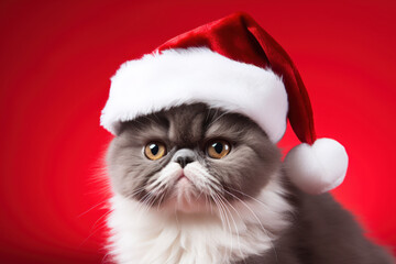Adorable cat in a Santa Hat: Getting into the Christmas Spirit. Generative AI