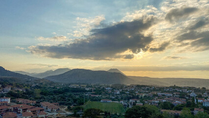 Gökceada, Imbros Island city center with buildings, Zeytinlikoy village, volcanic mountains view