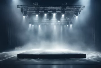 Fototapeten Bright performance party scene night spotlight spot stage light empty blue show concert © SHOTPRIME STUDIO
