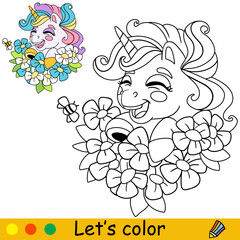 Cartoon unicorn kids coloring book page vector 2