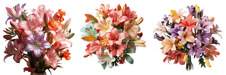 Photographed bouquet of Alstroemeria on a transparent background - Powered by Adobe