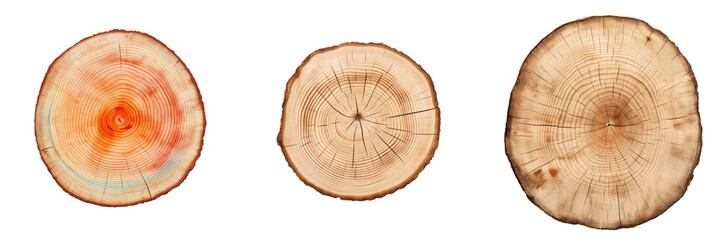 Close up of annual rings on tree trunk against transparent background