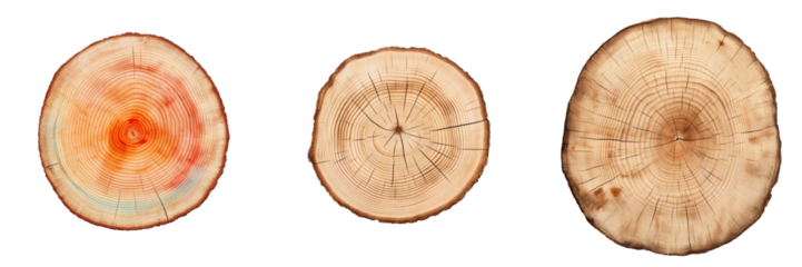 Close up of annual rings on tree trunk against transparent background