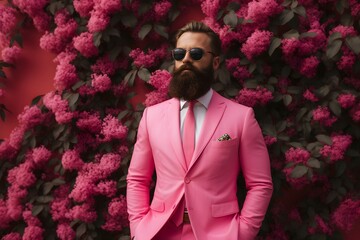 man wear pink suit in pink world