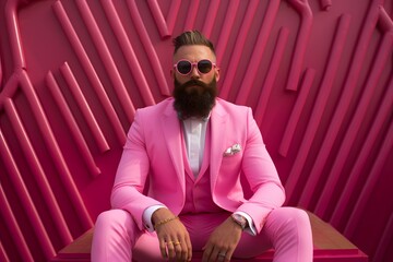 man wear pink suit in pink world