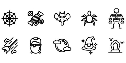 Set outline Halloween icon design on white background suitable for celebration, festival and party on halloween day. Vector design