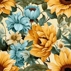 Seamless floral pattern with sunflowers on summer background