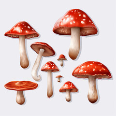 mushrooms on white background.