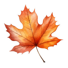 Obraz premium Fall maple leaf isolated on white background. Watercolor illustration created with Generative Ai technology