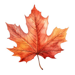 Red maple leaf isolated on white background. Watercolor illustration created with Generative Ai technology