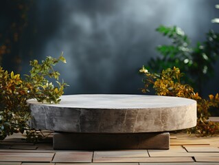 natural podium pedestal product display background with texture and shadow, luxury, elegant, modern, minimal
