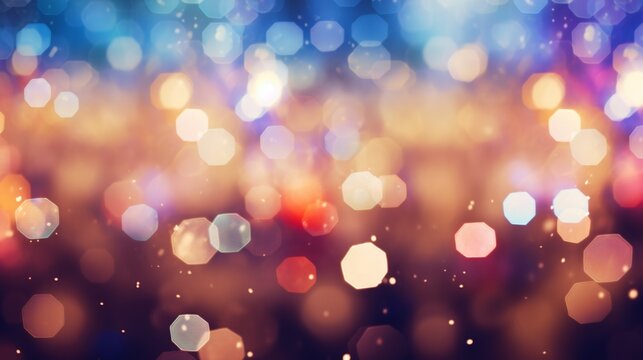 Festive abstract holidays background with bokeh defocused lights and stars 