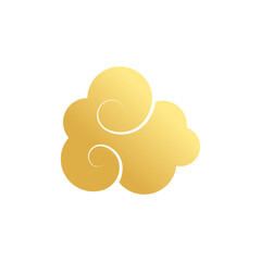 Vector oriental cloud sticker, gold japanese design clipart vector