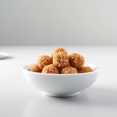 Deep-fried Chinese sesame balls on a white bow homemade DYI in a white background Asian Foods