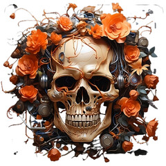 Orange Roses Skull