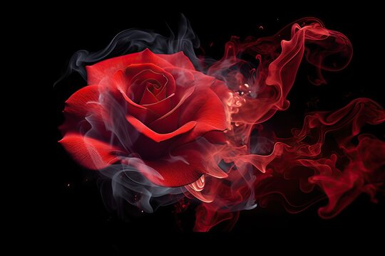 blossom scent ro black beauty abstract fragrance red isolated smoke space background concept rose background rose flower swirl wrapped love copy black curve smoke perfume swirl red valentine nature