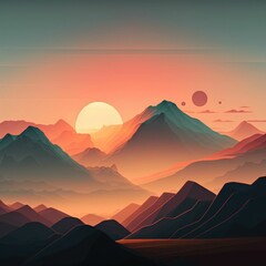 Fototapeta na wymiar Captivating Minimalist Landscape: Sunrise over Majestic Mountain Range
