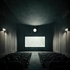Abstract Empty Cinema Room with Futuristic Design Elements.