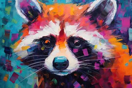 colourful knife tones co oil graffiti painting face painting Conceptual abstract abstract painting Oil palette muzzle raccoon art Closeup raccoon multicolored portrait on © wafi