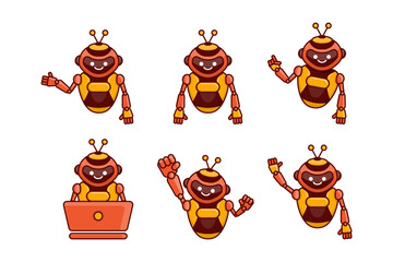 Robot mascot character vector illustration. Robot cartoon pose set design collections