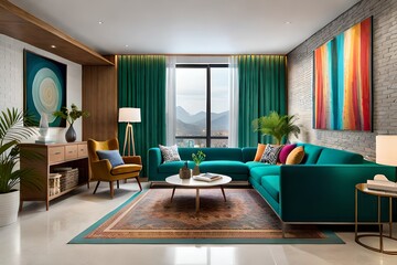 An electric bohmemin living room with beautiful colors