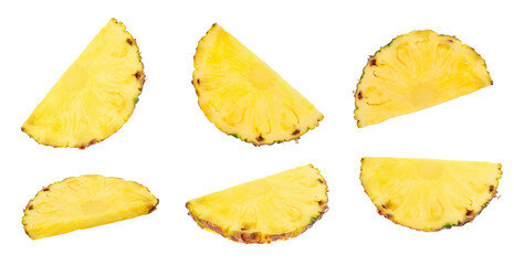 Set with slices of juicy pineapple on white background