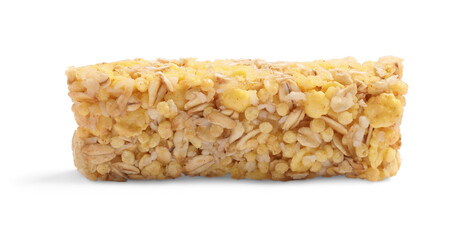 One tasty granola bar isolated on white