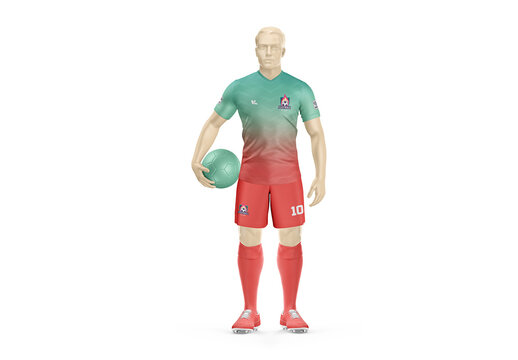 Men's Full Soccer Kit with Ball Mockup - V Neck - Design