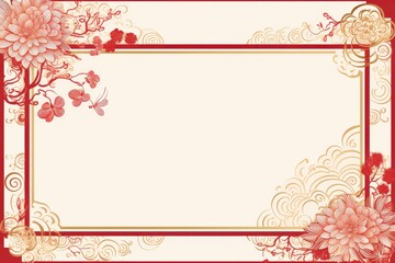 Chinese red background with elegant flower and gold frame