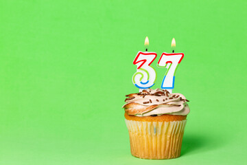 Birthday Card With Cupcake And Number 37 Candle