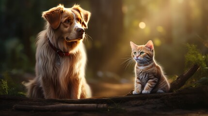 The cat sits next to the dog, AI generated Image