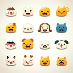 Set of animal faces, face emojis, stickers, emoticons,cartoon funny mascot characters face set, Generative AI illustration