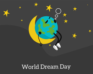 vector illustration of sleeping earth, with bold text to commemorate World Dream Day on September 25