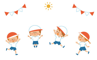 Fototapeta premium 運動会 ジャンプする子供達のイラスト素材