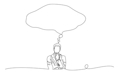 Continuous one line drawing of businessman with big thinking bubble, think big, ambition and imagination of great possibility concept, single line art.