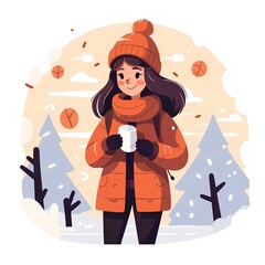 Flat illustration of a character in winter