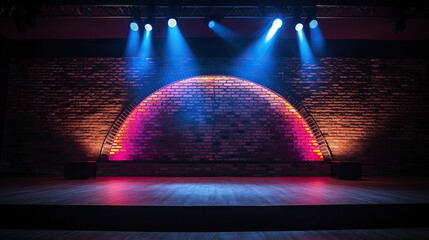 illuminated light circle stage podium with spotlight AI Generative - obrazy, fototapety, plakaty