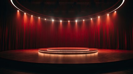 illuminated red  light circle stage podium AI Generative