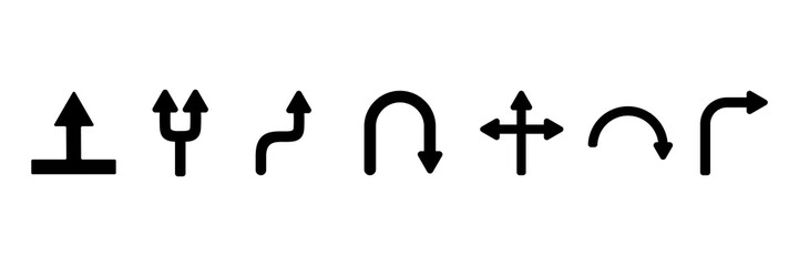  intersection of collection of arrows, two arrows, mixed arrows, three arrows, rotating arrows isolated on white background.