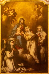 Zelfklevend Fotobehang NAPLES, ITALY - APRIL 22, 2023: The painting of Madonna with saints women in the church Basilica dell Incoronata Madre del Buon Consiglio by unknown artist.  © Renáta Sedmáková