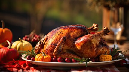 Naklejka premium Delicious Grilled Turkey with pumpkin Ai Generative