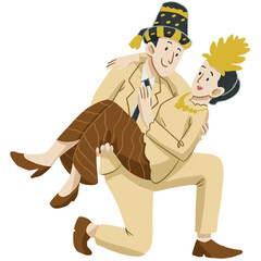 Illustration of a wedding couple wearing traditional costume